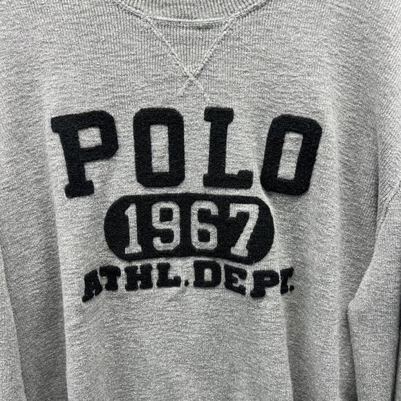 Polo Ralph Lauren Sweater Men Medium Gray Sweatshirt Pullover 1967 Fleece - Picture 4 of 12